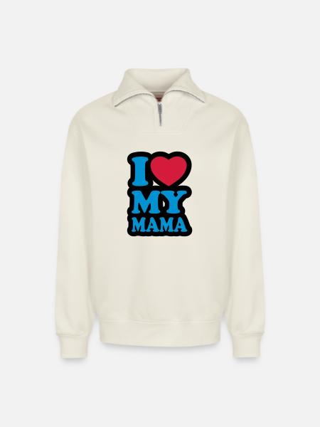 I love my mama - J'aime ma maman - Sweat unisexe décontracté en coton biologique à demi-zip – de SPREAD - blanc cassé