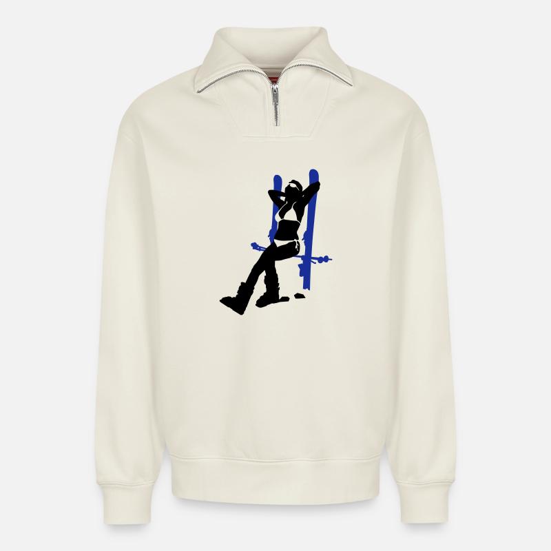 ski girl - Relaxed Unisex Organic Half Zip Sweatshirt – von SPREAD - Naturweiß