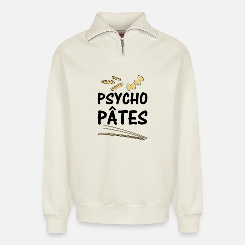 Psycho Pâtes - Sweat unisexe décontracté en coton biologique à demi-zip – de SPREAD - blanc cassé