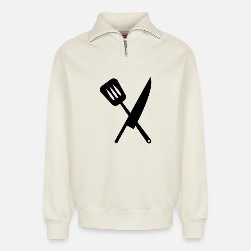 Cuisine - Relaxed Unisex Organic Half Zip Sweatshirt – von SPREAD - Naturweiß