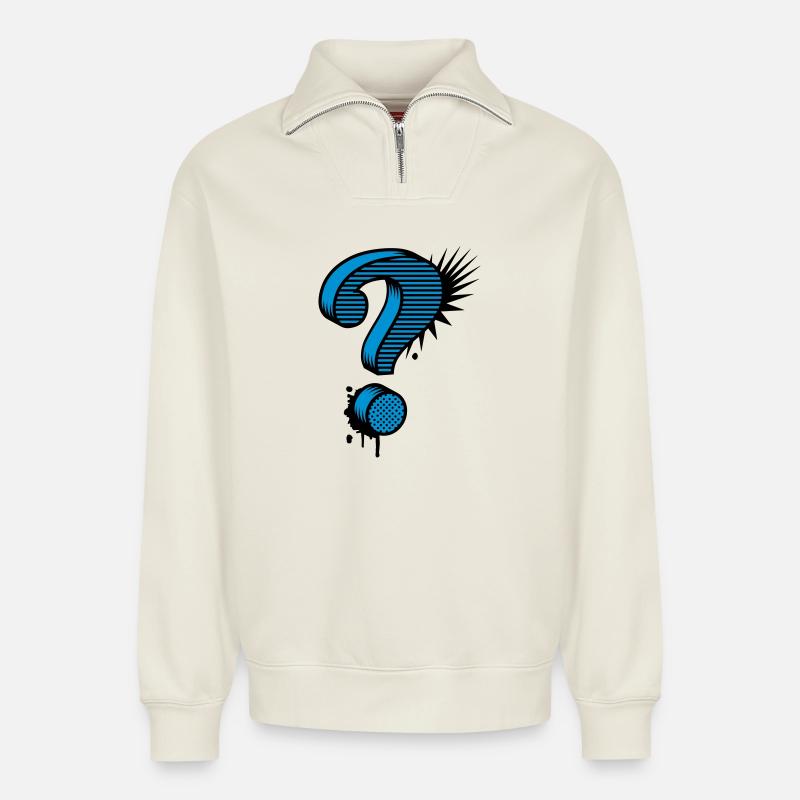 A question mark graffiti - Relaxed Unisex Organic Half Zip Sweatshirt – by SPREAD - off white