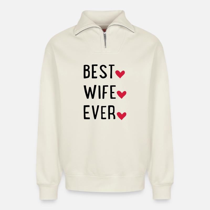 Wife - Relaxed Unisex Organic Half Zip Sweatshirt – by SPREAD - off white