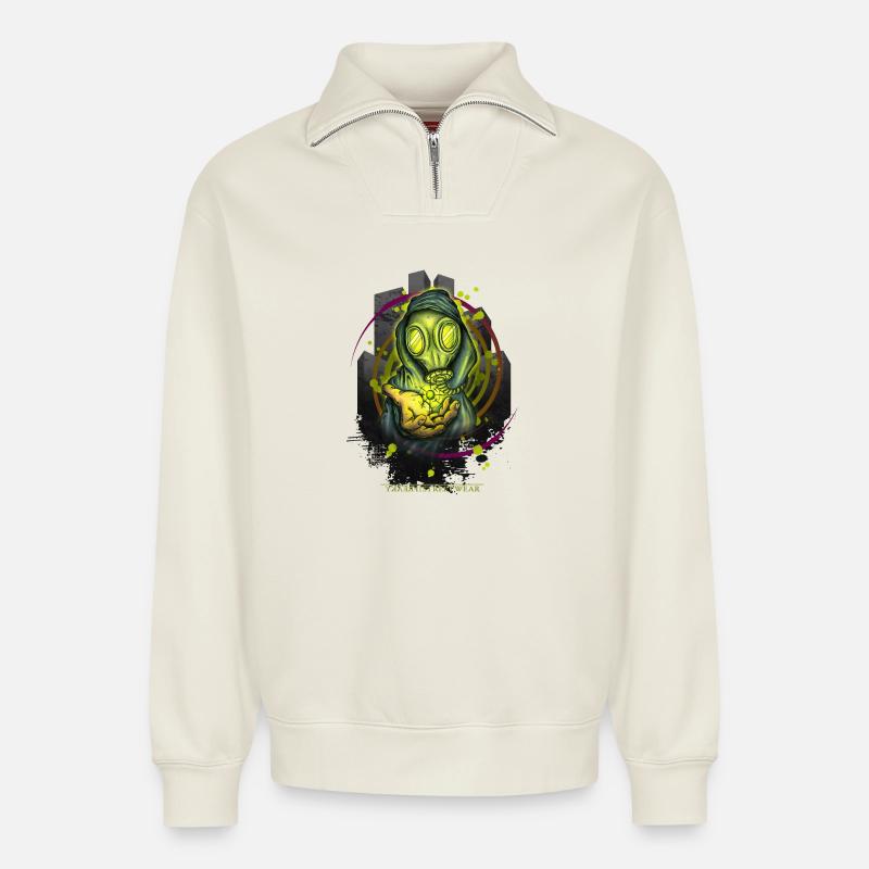 take your pills - Relaxed Unisex Organic Half Zip Sweatshirt – von SPREAD - Naturweiß
