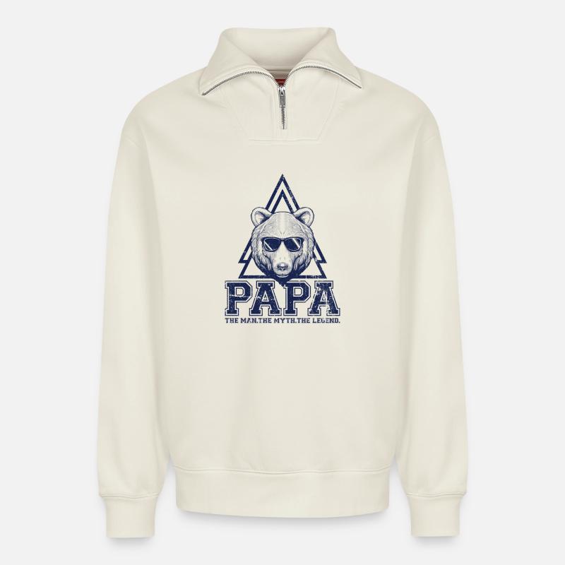 Papa Bear Triangle Logo - Sweat unisexe décontracté en coton biologique à demi-zip – de SPREAD - blanc cassé