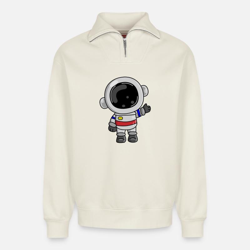 Astronaute Cosmos Spaceman Space - Sweat unisexe décontracté en coton biologique à demi-zip – de SPREAD - blanc cassé