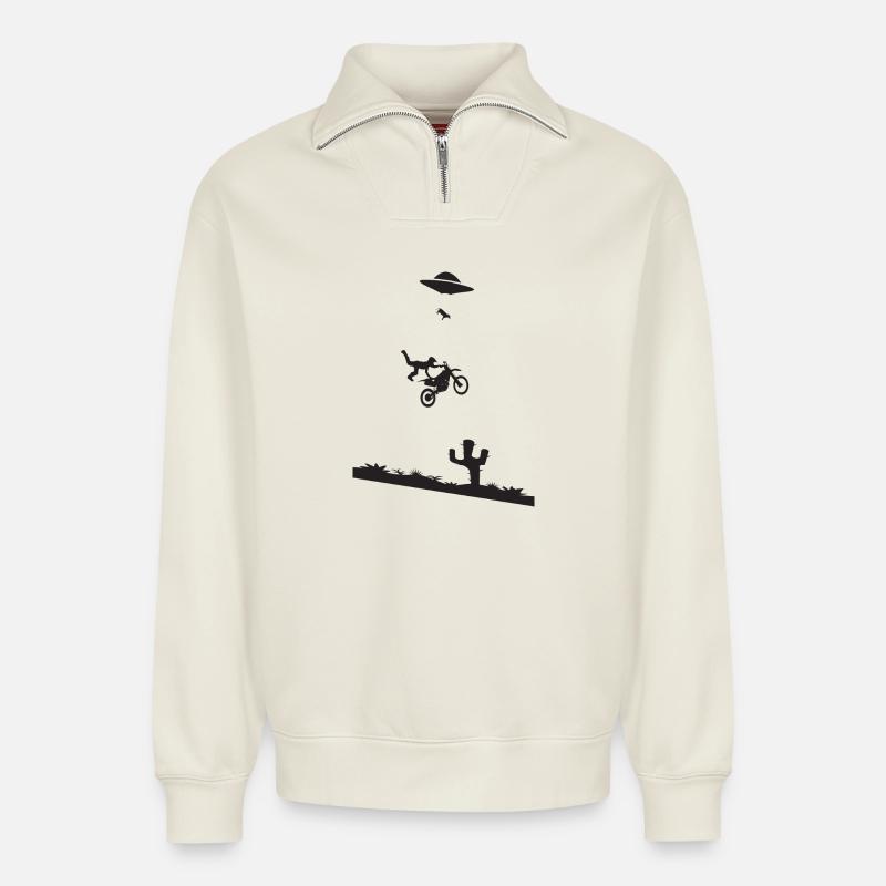 Motocross Stunt - Relaxed Unisex Organic Half Zip Sweatshirt – von SPREAD - Naturweiß