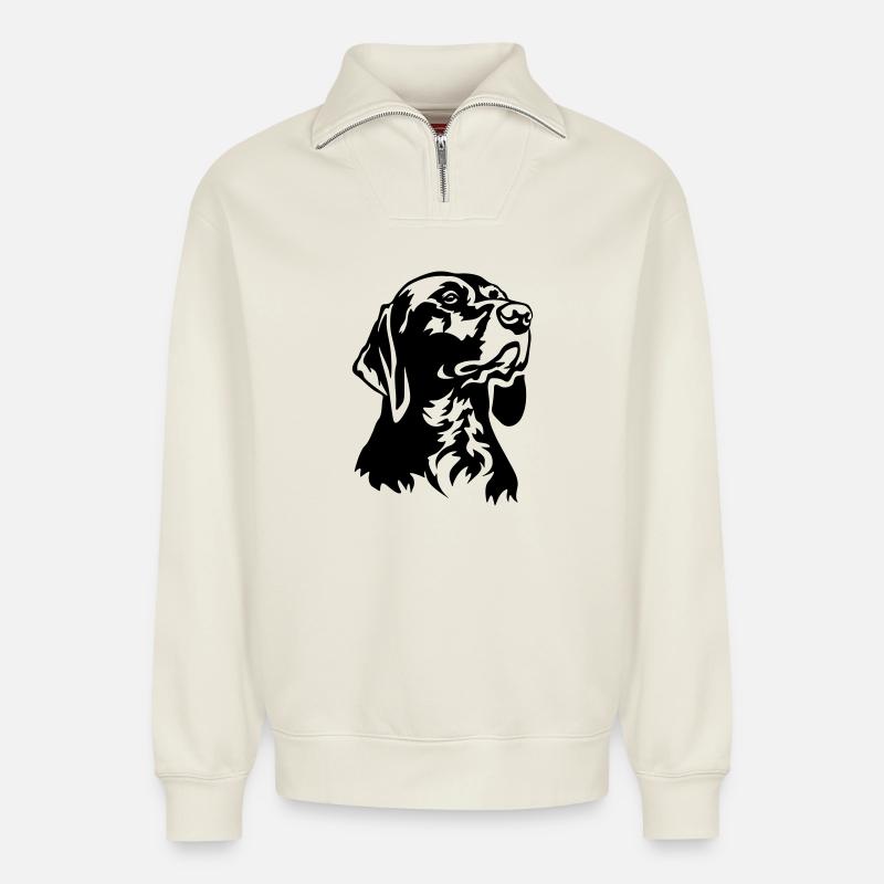 Deutsch Kurzhaar Kopf - Relaxed Unisex Organic Half Zip Sweatshirt – von SPREAD - Naturweiß