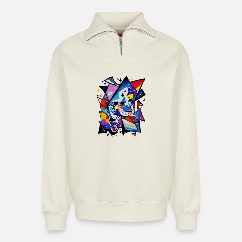 Graffiti - Relaxed Unisex Organic Half Zip Sweatshirt – by SPREAD - off white