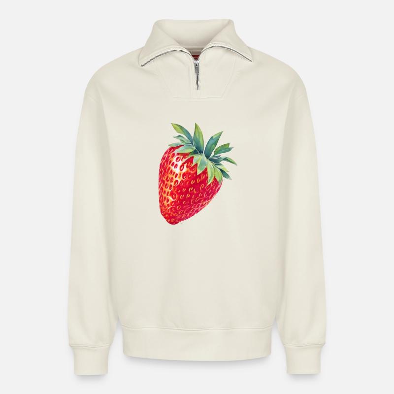Erdbeere - Relaxed Unisex Organic Half Zip Sweatshirt – von SPREAD - Naturweiß