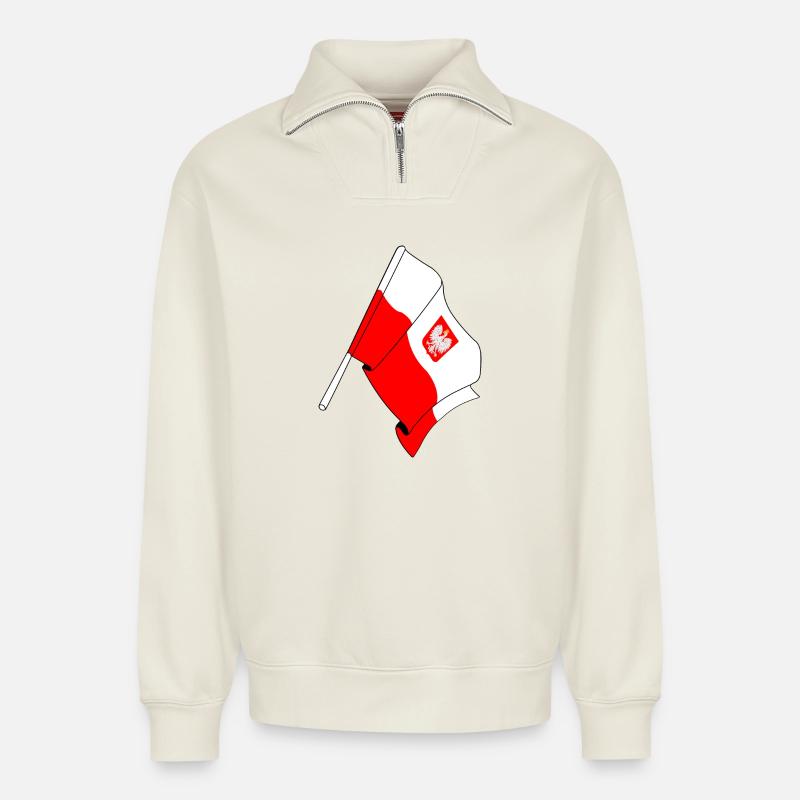 Flagge: Polen - Relaxed Unisex Organic Half Zip Sweatshirt – von SPREAD - Naturweiß