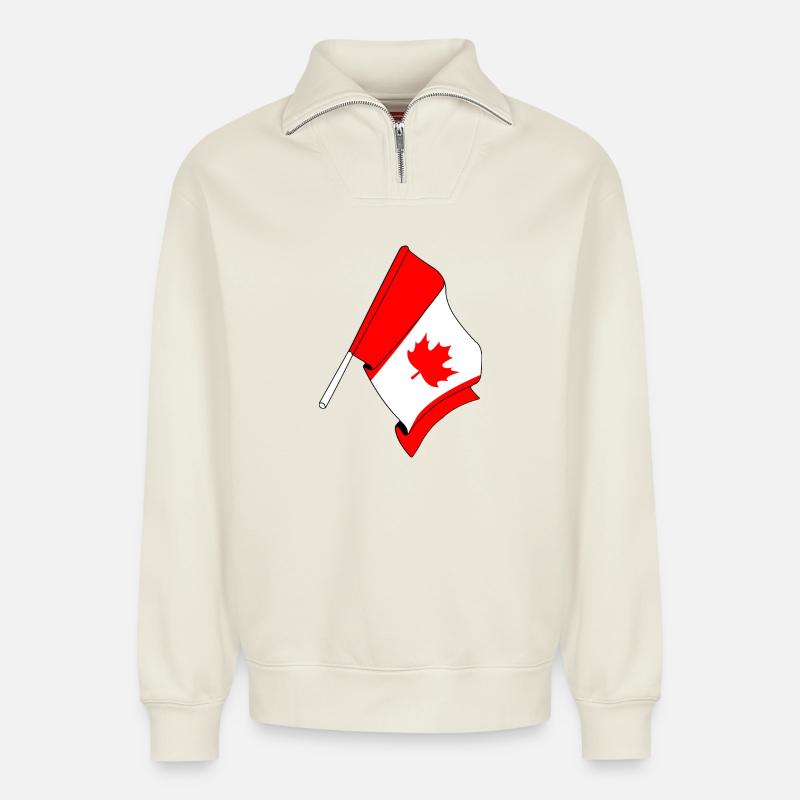 Drapeau du Canada - Sweat unisexe décontracté en coton biologique à demi-zip – de SPREAD - blanc cassé