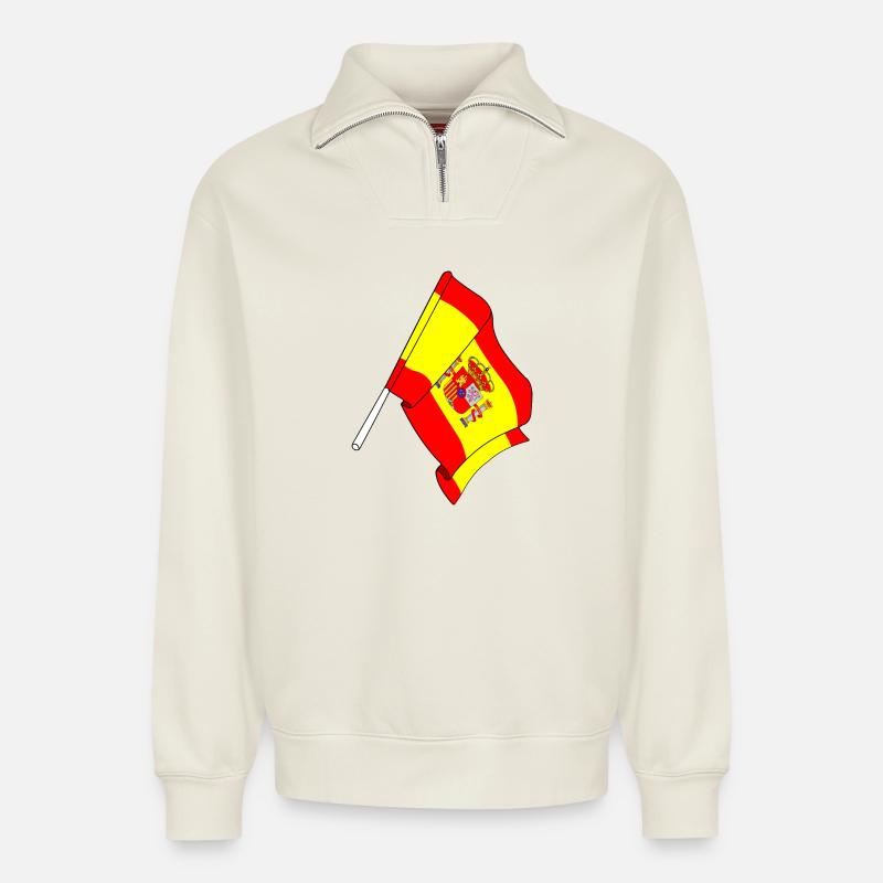 Flagge von Spanien - Relaxed Unisex Organic Half Zip Sweatshirt – von SPREAD - Naturweiß