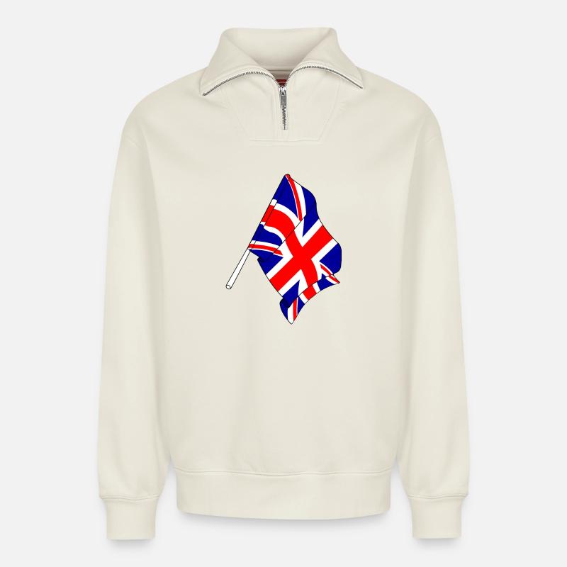 Flagge Großbritannien - Relaxed Unisex Organic Half Zip Sweatshirt – von SPREAD - Naturweiß