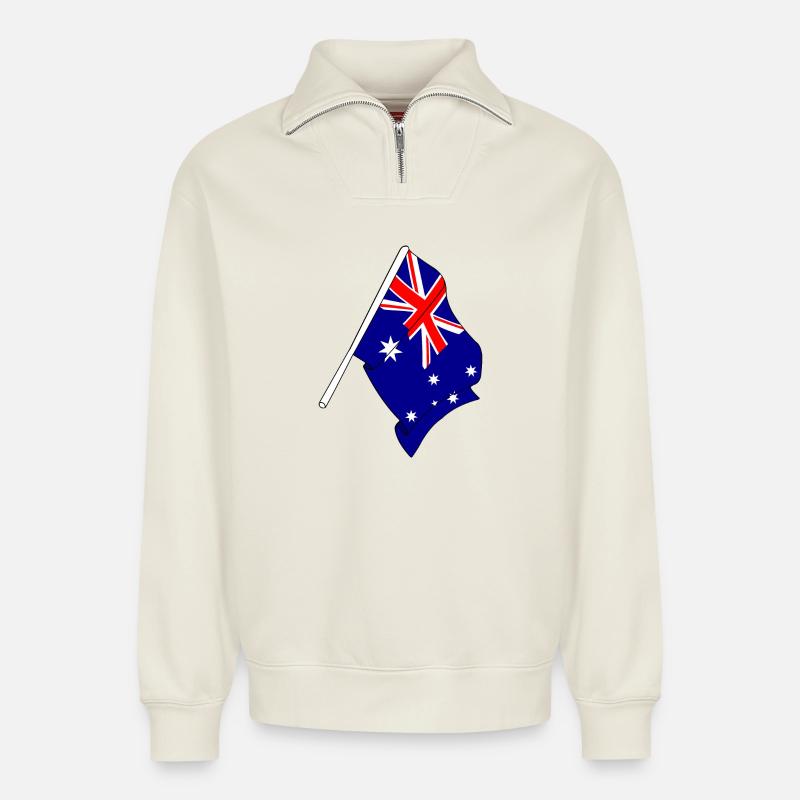 Drapeau de l’Australie - Sweat unisexe décontracté en coton biologique à demi-zip – de SPREAD - blanc cassé