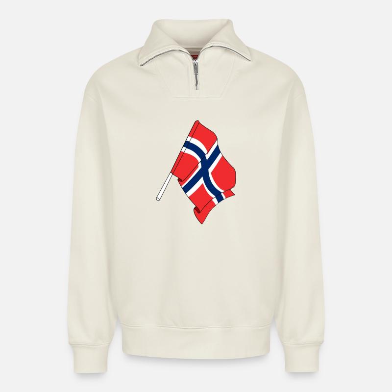 Flagge Norwegen - Relaxed Unisex Organic Half Zip Sweatshirt – von SPREAD - Naturweiß