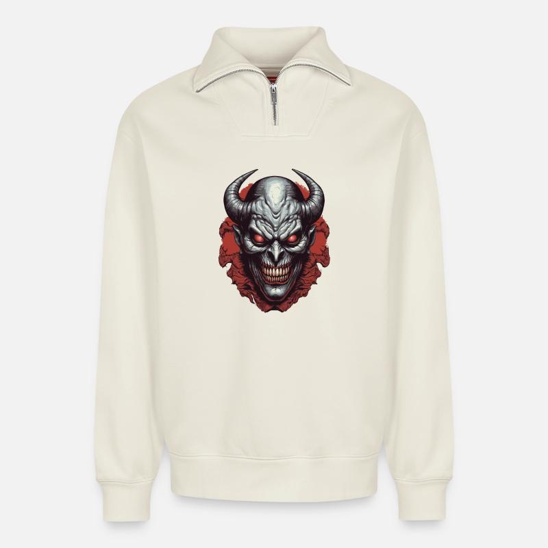 Hell demon - Relaxed Unisex Organic Half Zip Sweatshirt – by SPREAD - off white