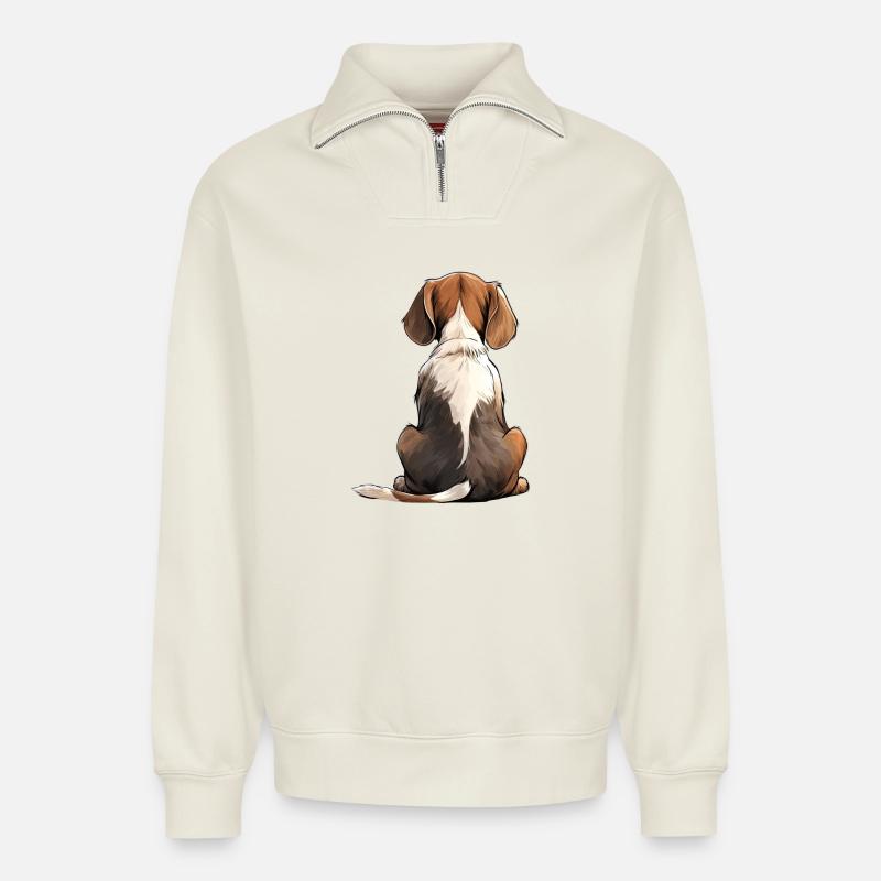Beagle - Relaxed Unisex Organic Half Zip Sweatshirt – von SPREAD - Naturweiß
