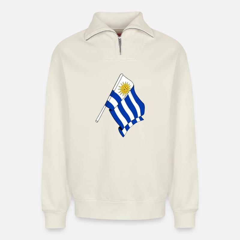 Flagge von Uruguay - Relaxed Unisex Organic Half Zip Sweatshirt – von SPREAD - Naturweiß