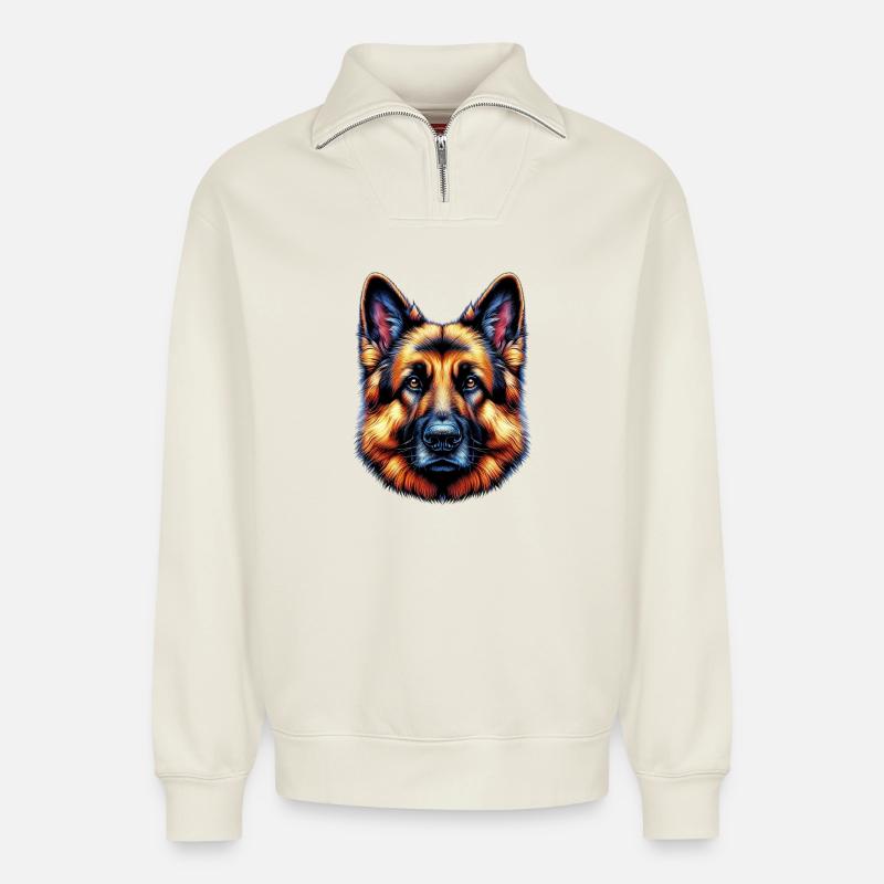 Deutscher Schäferhund Rex - Relaxed Unisex Organic Half Zip Sweatshirt – von SPREAD - Naturweiß