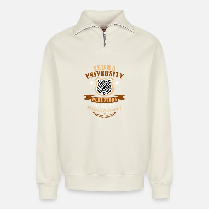 Zebra Diploma - Relaxed Unisex Organic Half Zip Sweatshirt – by SPREAD - off white