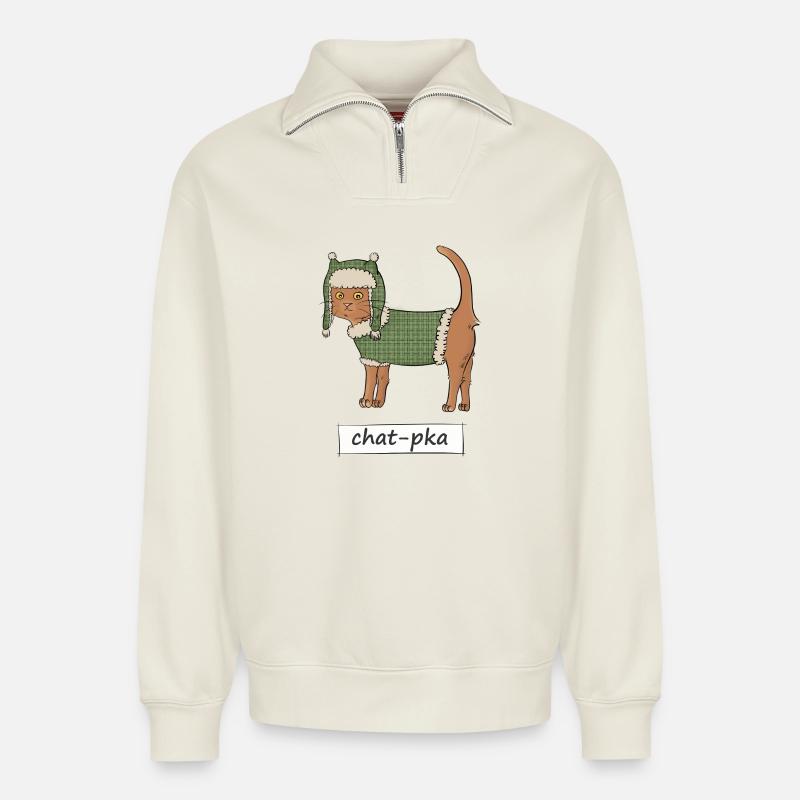 Chat-pka - Relaxed Unisex Organic Half Zip Sweatshirt – von SPREAD - Naturweiß