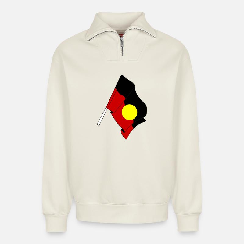 Flagge der Aborigines - Relaxed Unisex Organic Half Zip Sweatshirt – von SPREAD - Naturweiß