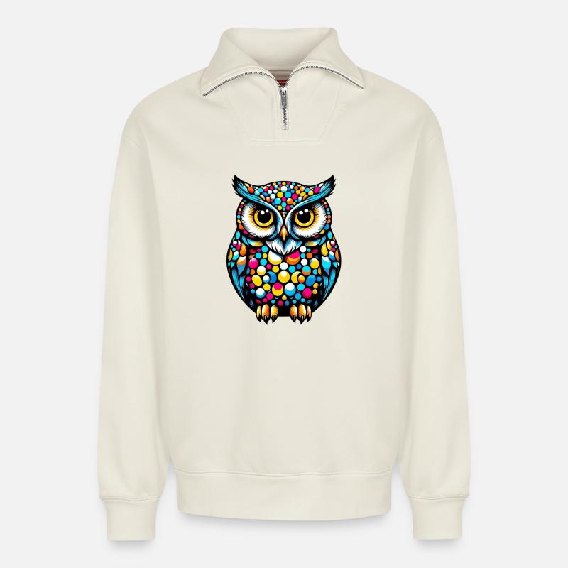 Eule - Relaxed Unisex Organic Half Zip Sweatshirt – von SPREAD - Naturweiß