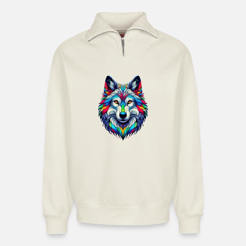 Wolf - Relaxed Unisex Organic Half Zip Sweatshirt – von SPREAD - Naturweiß