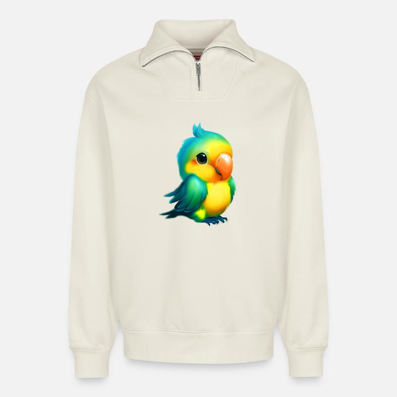 Parrot - Relaxed Unisex Organic Half Zip Sweatshirt – by SPREAD - off white