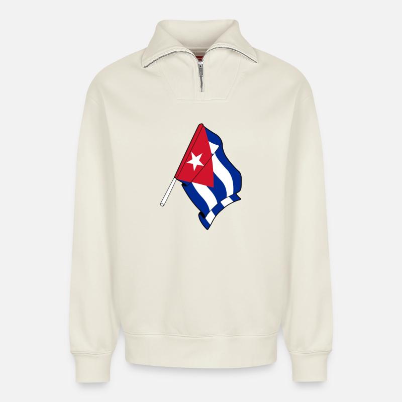 Flagge Kuba - Relaxed Unisex Organic Half Zip Sweatshirt – von SPREAD - Naturweiß