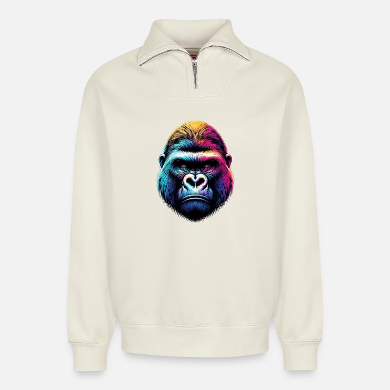 Gorilla - Relaxed Unisex Organic Half Zip Sweatshirt – von SPREAD - Naturweiß