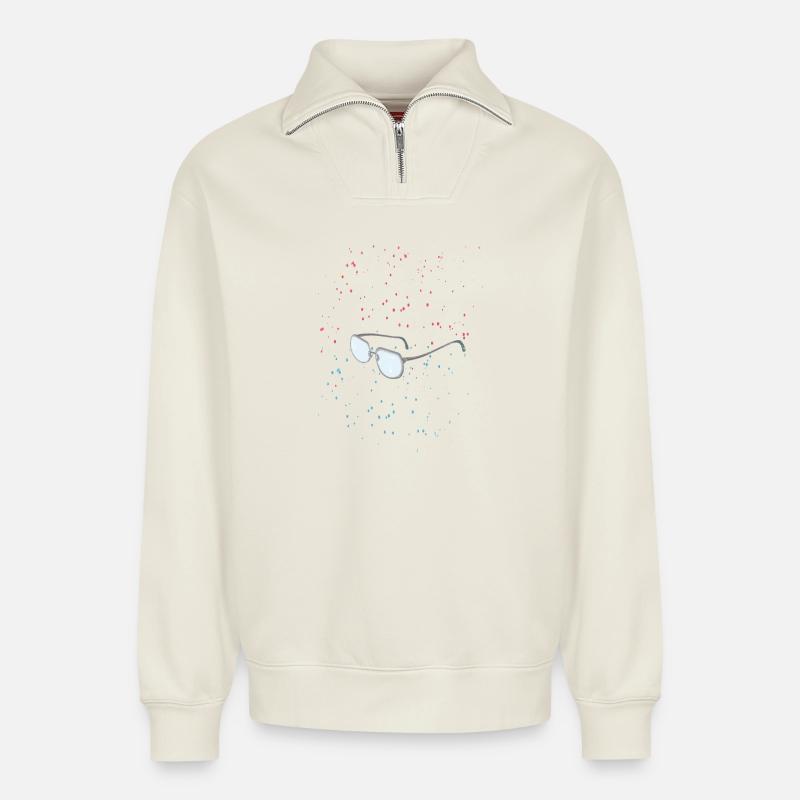 lunettes dans l’espace - Sweat unisexe décontracté en coton biologique à demi-zip – de SPREAD - blanc cassé
