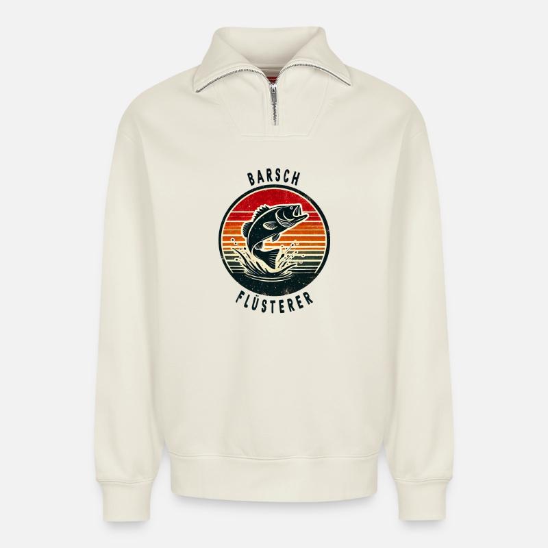 Barsch Flüsterer Design - Relaxed Unisex Organic Half Zip Sweatshirt – von SPREAD - Naturweiß