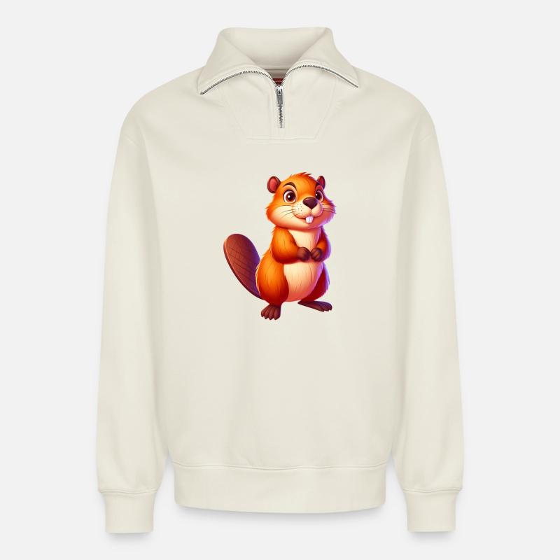 Bieber - Relaxed Unisex Organic Half Zip Sweatshirt – von SPREAD - Naturweiß