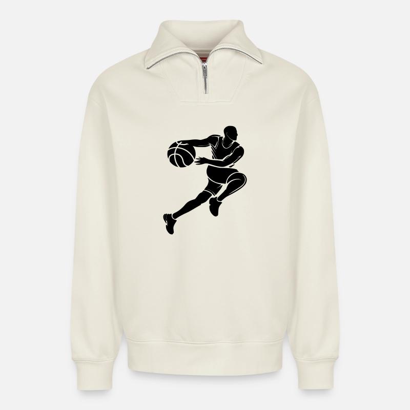 Basketball - Relaxed Unisex Organic Half Zip Sweatshirt – von SPREAD - Naturweiß