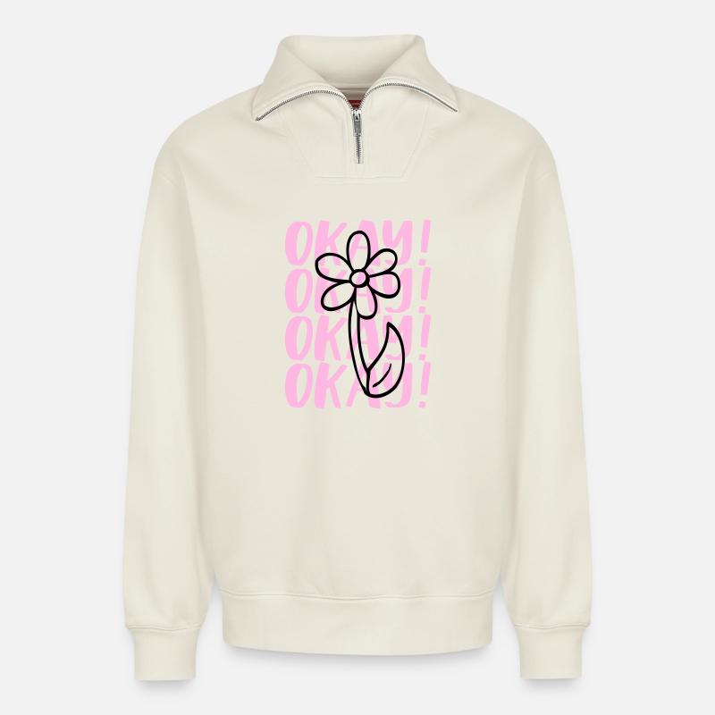 Statement Design - Relaxed Unisex Organic Half Zip Sweatshirt – by SPREAD - off white
