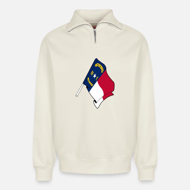 Flagge von North Carolina - Relaxed Unisex Organic Half Zip Sweatshirt – von SPREAD - Naturweiß