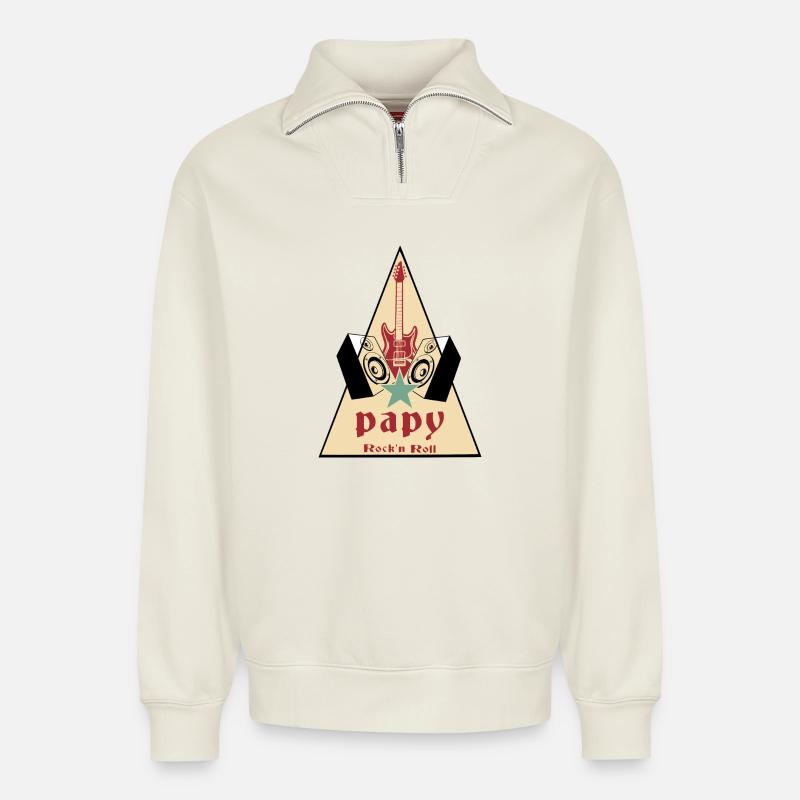 Opa Rock'n Roll - Relaxed Unisex Organic Half Zip Sweatshirt – von SPREAD - Naturweiß