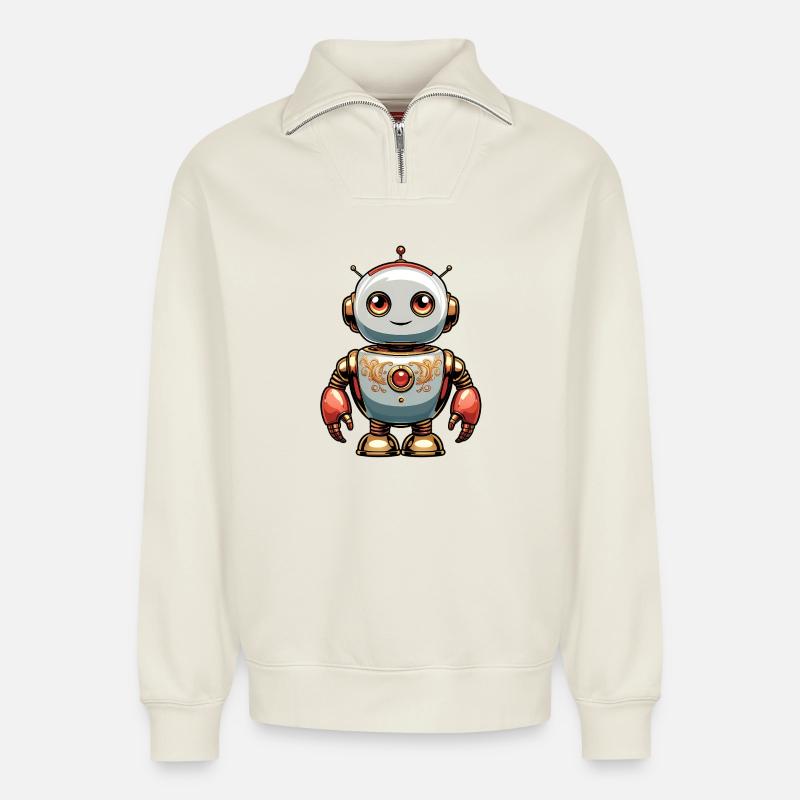 Robot - Relaxed Unisex Organic Half Zip Sweatshirt – by SPREAD - off white