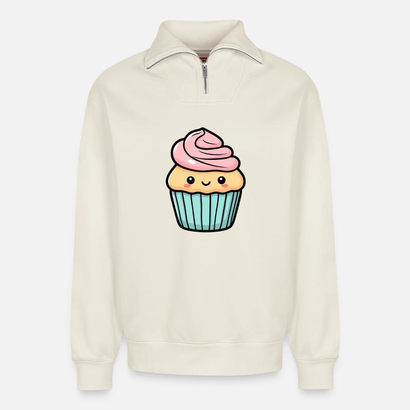 Cupcake - Relaxed Unisex Organic Half Zip Sweatshirt – von SPREAD - Naturweiß