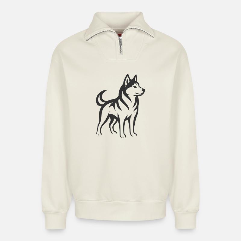 husky - Relaxed Unisex Organic Half Zip Sweatshirt – von SPREAD - Naturweiß