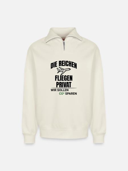 Abstract CO2 Climate Protection Design - Relaxed Unisex Organic Half Zip Sweatshirt – by SPREAD - off white