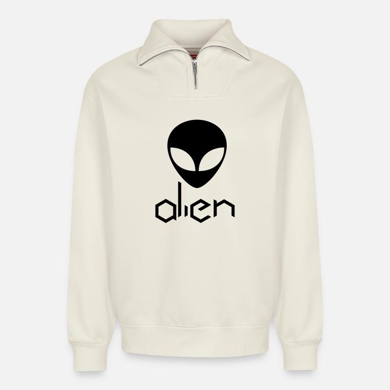 alien - Relaxed Unisex Organic Half Zip Sweatshirt – von SPREAD - Naturweiß
