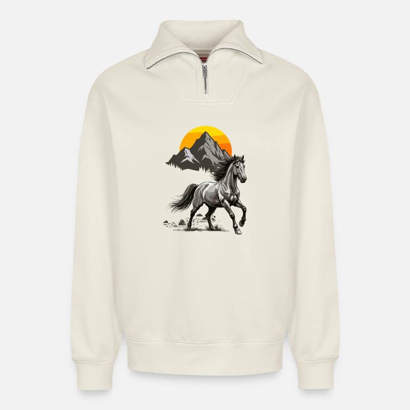Galloping Summit Sunset - Relaxed Unisex Organic Half Zip Sweatshirt – by SPREAD - off white