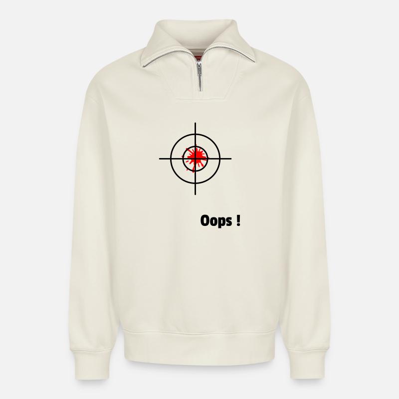 Oops - Relaxed Unisex Organic Half Zip Sweatshirt – by SPREAD - off white