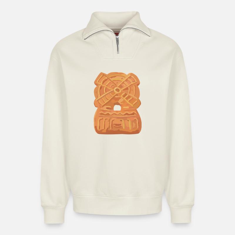 Spekulatius-Mühle - Relaxed Unisex Organic Half Zip Sweatshirt – von SPREAD - Naturweiß