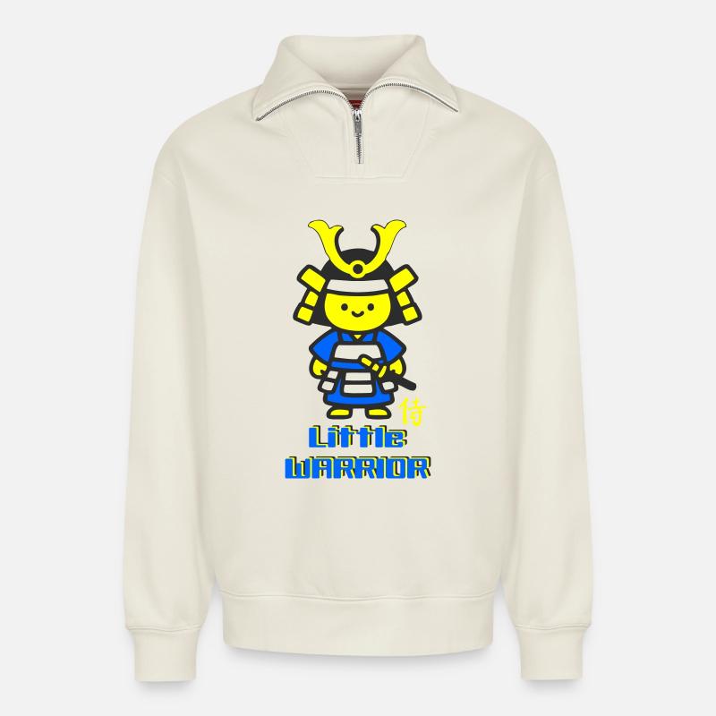 Kleiner Samurai Krieger - Relaxed Unisex Organic Half Zip Sweatshirt – von SPREAD - Naturweiß