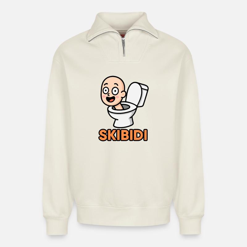 Skibidi Spaß - Relaxed Unisex Organic Half Zip Sweatshirt – von SPREAD - Naturweiß