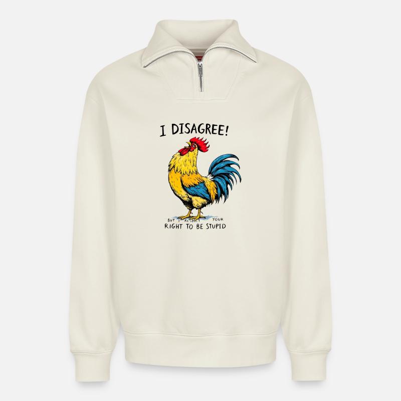 Lebendige Hahn Splash Art - Relaxed Unisex Organic Half Zip Sweatshirt – von SPREAD - Naturweiß