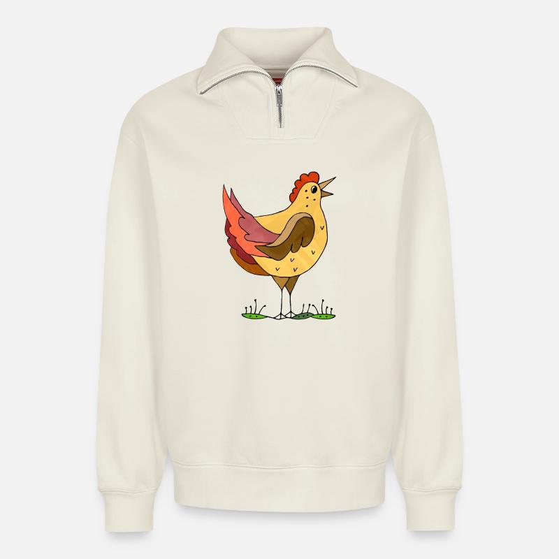 poule - Sweat unisexe décontracté en coton biologique à demi-zip – de SPREAD - blanc cassé